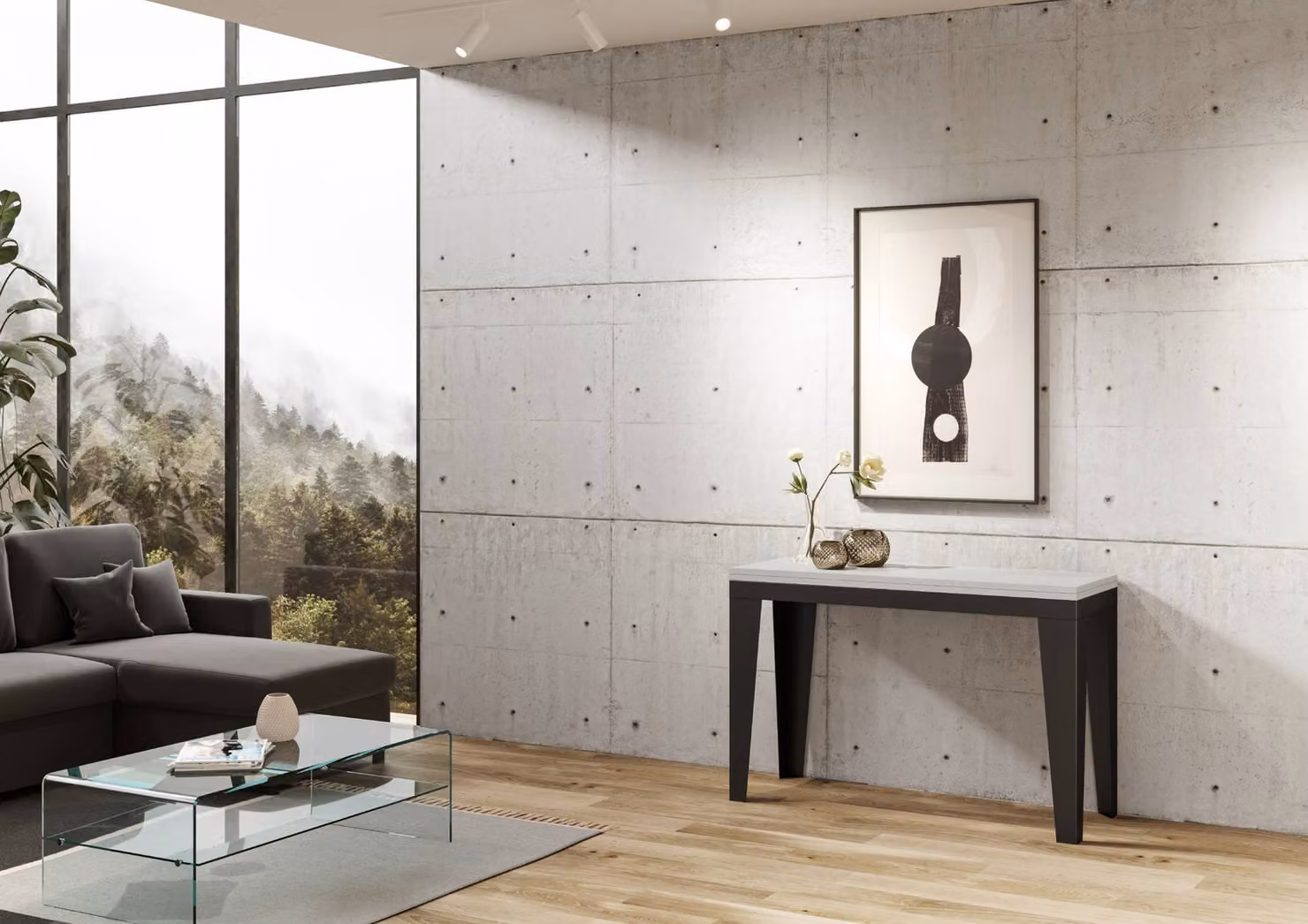 ITAMOBY - Tavolo apribile 120/200x45/90 cm Flame Double bianco frassino telaio antracite