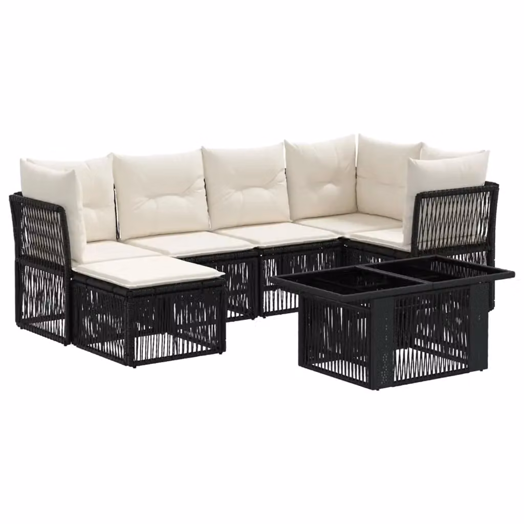 Set da giardino vidaXL composto da 7 pezzi in rattan nero con cuscini e tavolino da esterno – 2