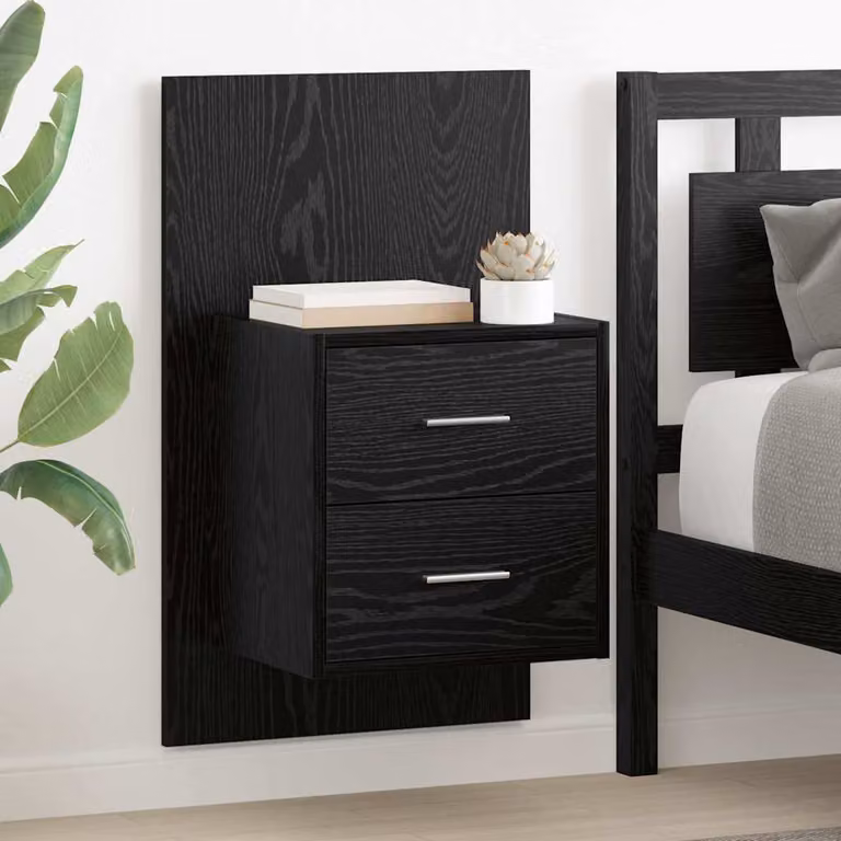 Set di 2 comodini sospesi vidaXL in MDF e metallo, colore Rovere e Nero