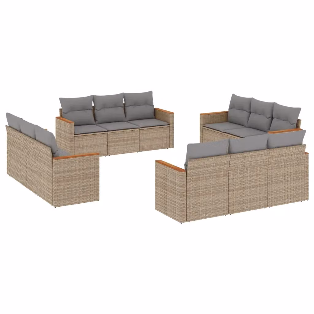 Set di Divani da Giardino VIDAXL a Forma di U in Polyrattan con Cuscini Beige, 12 Pezzi – 2