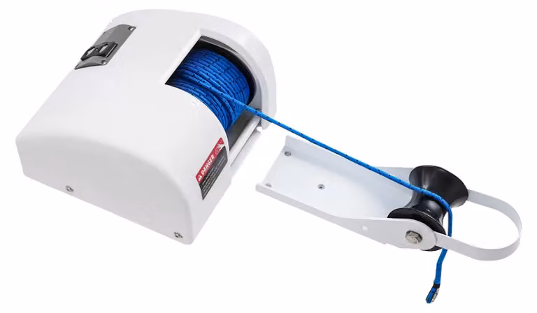 Avvolgitori elettrici per ancore per imbarcazioni - 12 V con telecomando - Capacità di sollevamento 11,3 kg - Grado di protezione IP65 - Velocità di discesa 21,34 m/min - Bianco