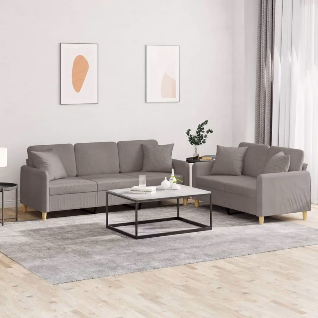 Set di divani vidaXL composto da un divano a 2 posti e un divano a 3 posti in tessuto beige e grigio con cuscini inclusi per il tuo soggiorno moderno