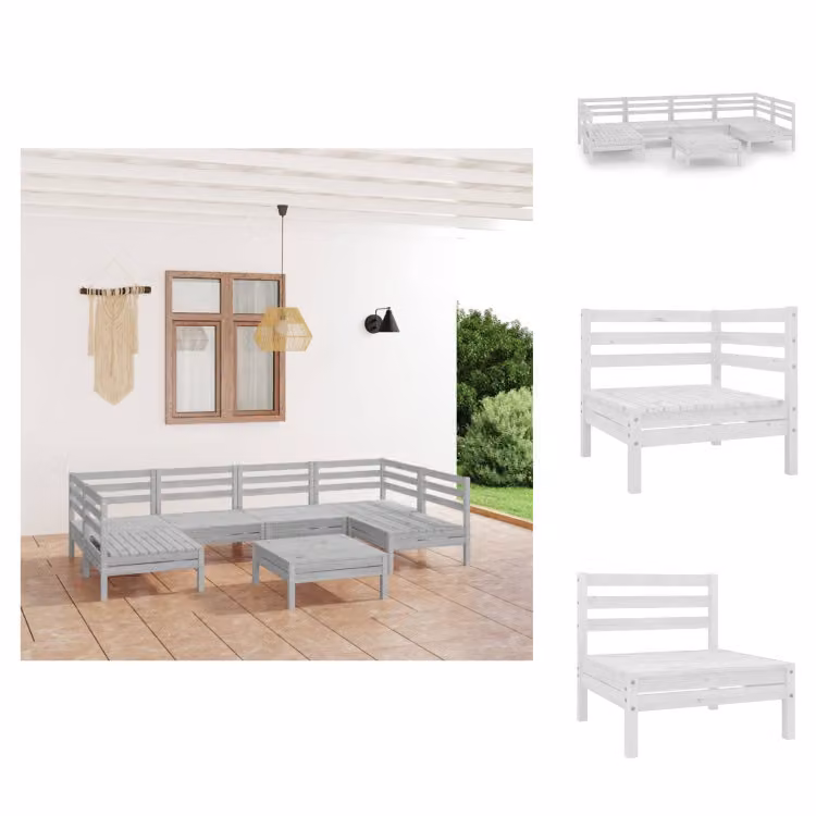vidaXL set da salotto da giardino 7 pezzi in pino massiccio bianco - Set di mobili da giardino
