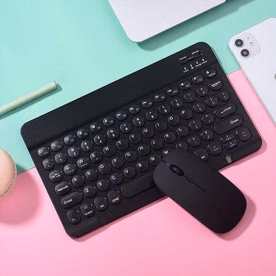 Tastiera e mouse Bluetooth portatili e wireless, in stile retrò, con pulsanti rotondi, compatibili con PC, iPad e Mac