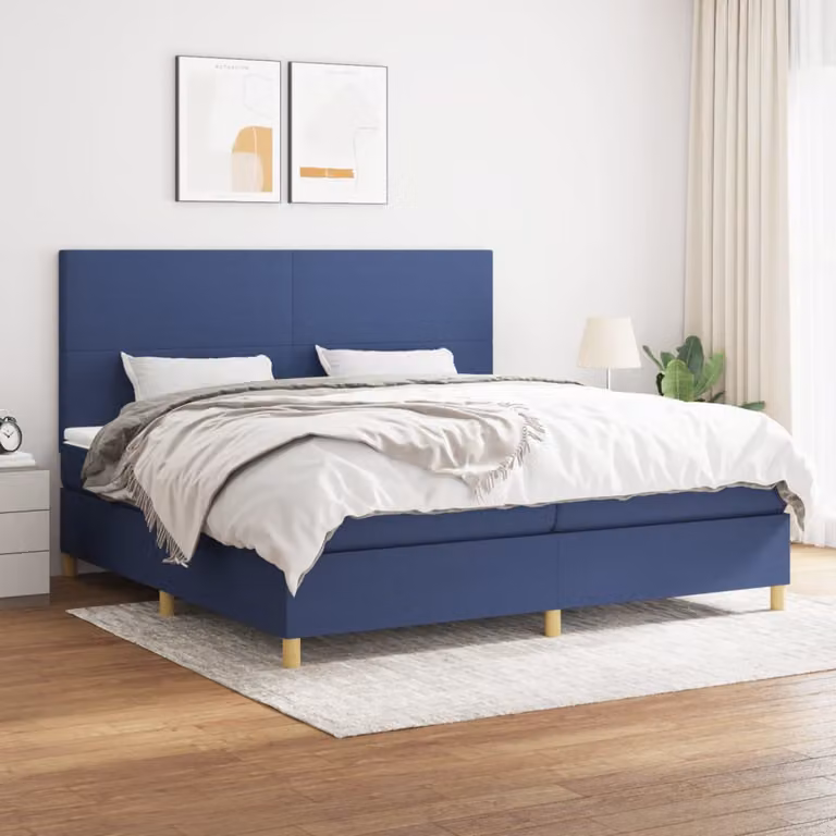 vidaXL Giroletto a Molle con Materasso in Tessuto Blu e Bianco, L/P: 200 x 200 cm