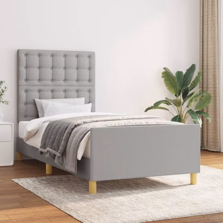 The Living Store Struttura letto con testiera grigio chiaro 80x200 cm in tessuto