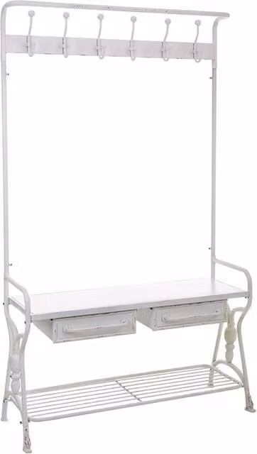 Mobile da ingresso con appendiabiti in metallo bianco 104x39x183h
