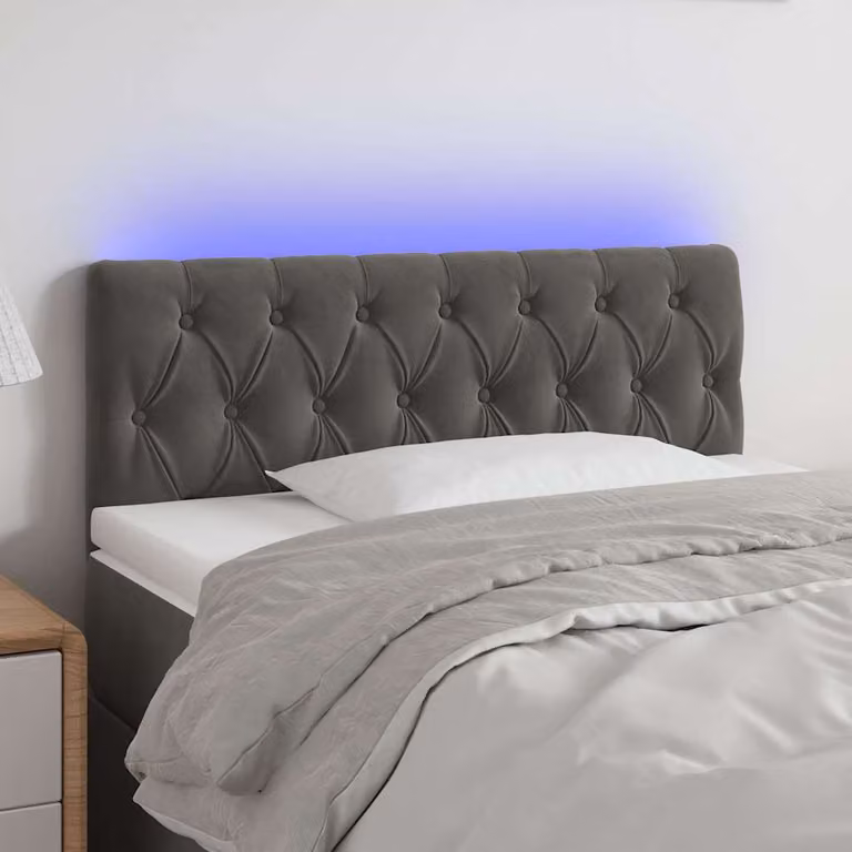 Testiera per letto vidaXL in velluto grigio scuro con illuminazione LED e porta di ricarica USB, L: 90 cm, P: 7 cm, H: 78-88 cm