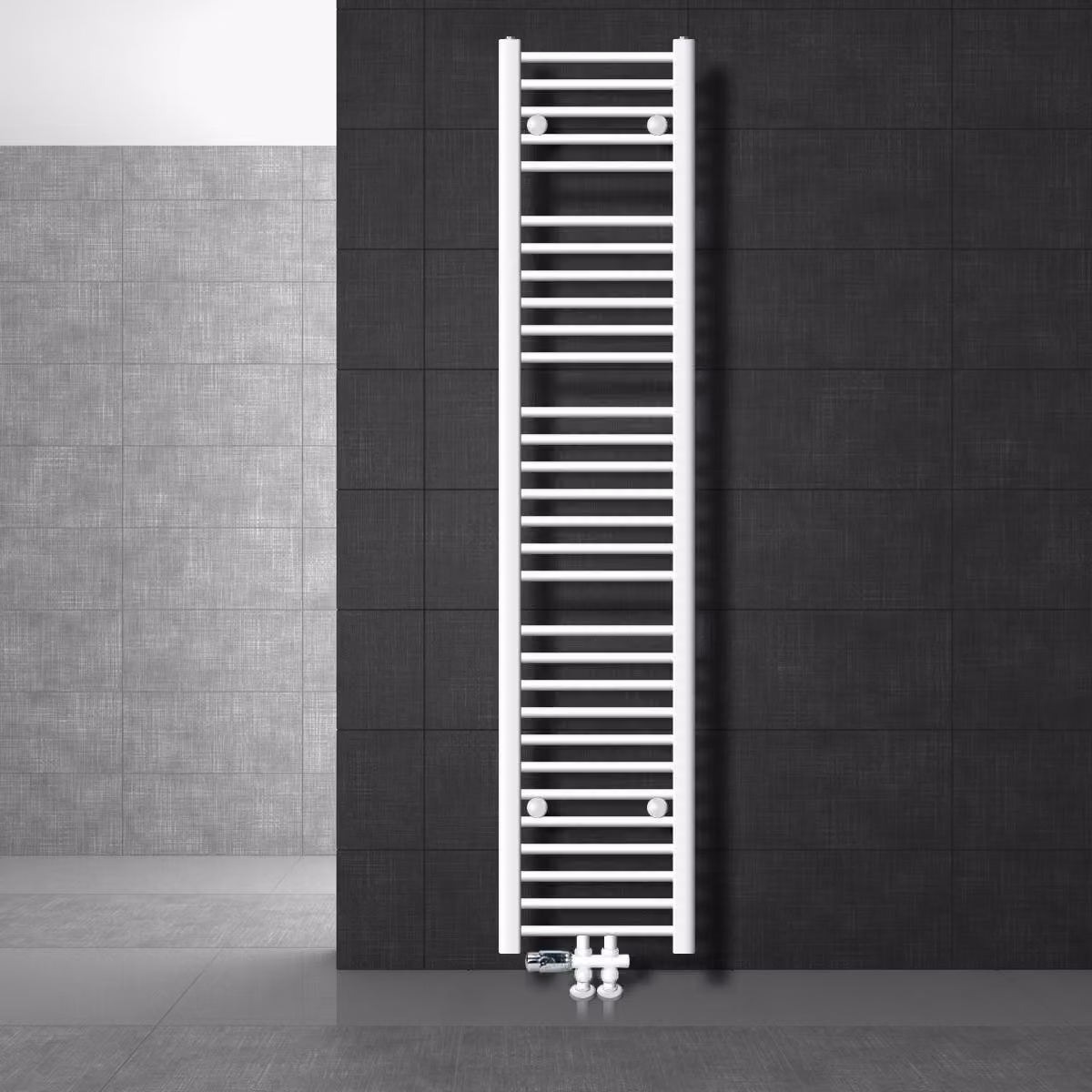 LuxeBath Radiatore da bagno attacco centrale 300 x 1800 mm Bianco diritto con termostato e set di collegamento attraverso il pavimento Bianco - Radiatore, senza elemento riscaldante