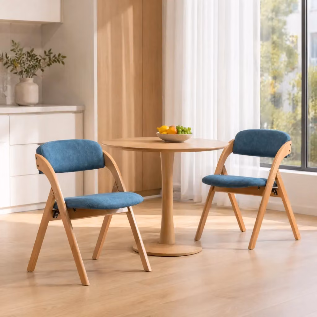 Set di 2 sedie pieghevoli Mivray in legno di faggio blu con seduta imbottita in tessuto impilabili per cucina e sala da pranzo – 2