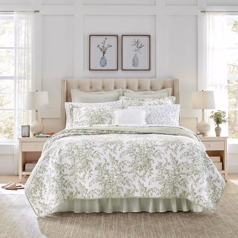 Set di lenzuola in cotone reversibile, verde/bianco, taglia singola, composto da 2 pezzi