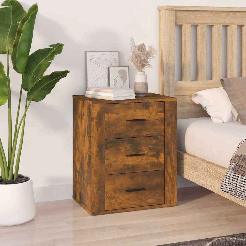 Comodino da parete vidaXL in legno multistrato Rovere Fumo, L: 50 cm, P: 36 cm, H: 60 cm