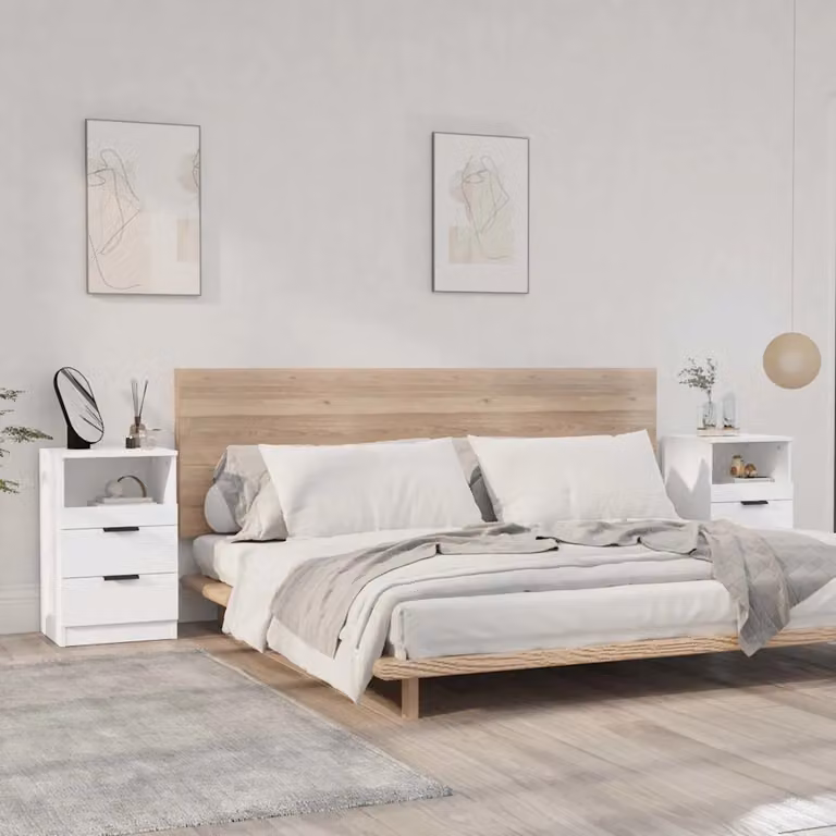Set di 2 comodini moderni vidaXL in legno MDF bianco per camera da letto