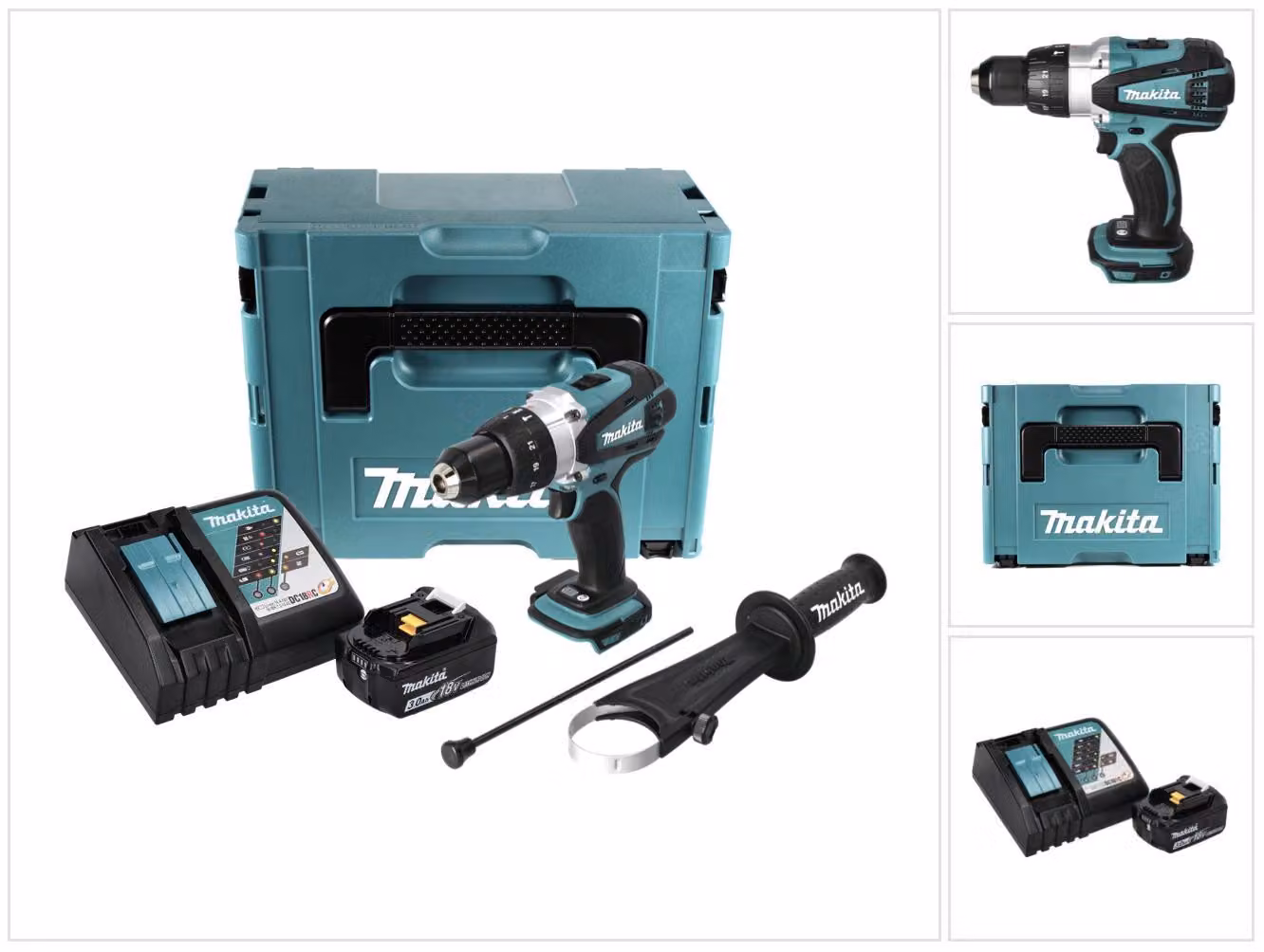 Makita DHP 458 RF1J Trapano avvitatore ad impulsi 18V 91Nm a batteria in valigetta Makpac + 1x Batteria 3,0 Ah + Caricabatterie