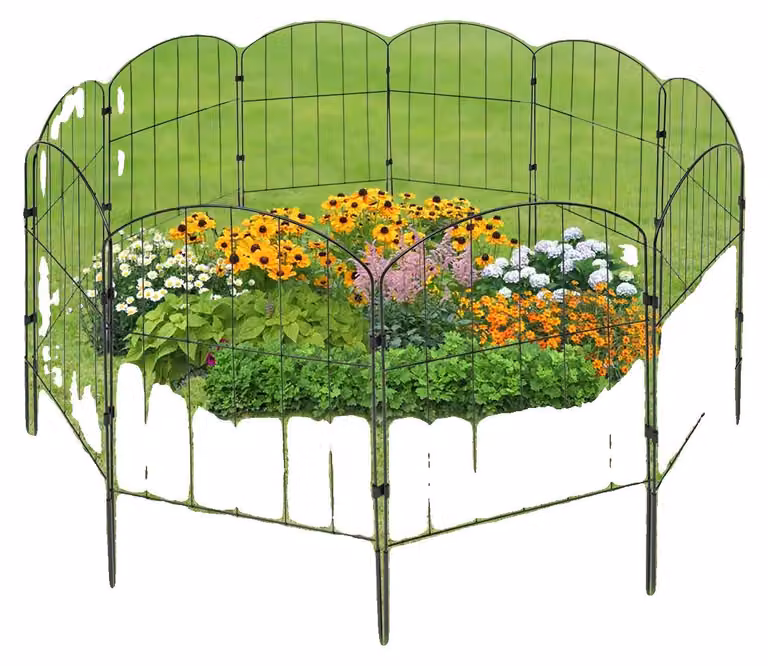 Recinzione per giardino, realizzata in materiale ferroso, set da 10 pezzi, altezza totale 60 cm, resistente alla corrosione, design flessibile