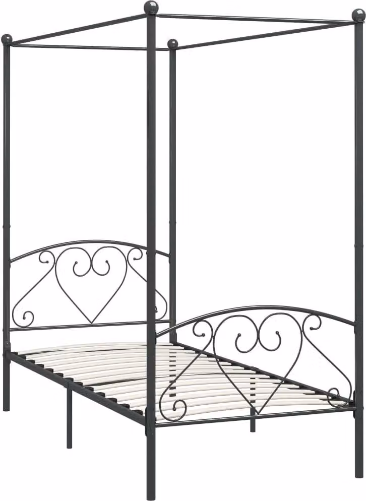 The Living Store Struttura letto a baldacchino in metallo grigio 120 x 200 cm