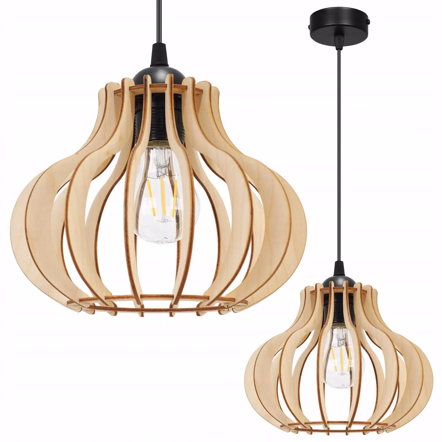 Lampada a sospensione, lampadario da soffitto, legno, paralume LED