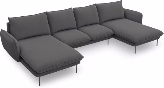 Divano panoramico Vienna Cosmopolitan Design a 6 posti in tessuto grigio scuro con forma a U e struttura in metallo – 1