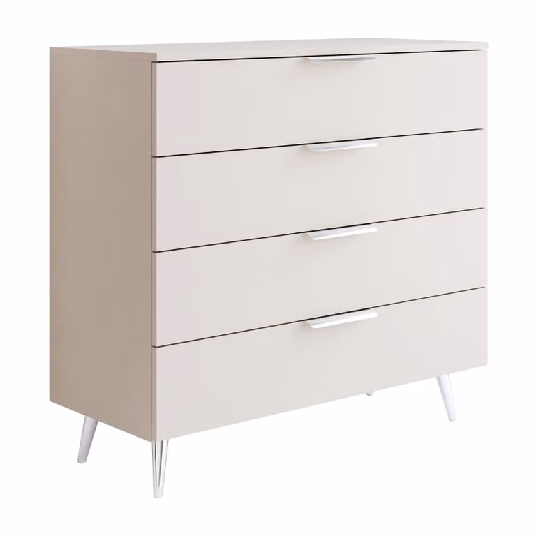 LINA KASZMIR 1D4S cassettiera su gambe alte cromo argento/cashmere con illuminazione LED, larghezza 95 cm