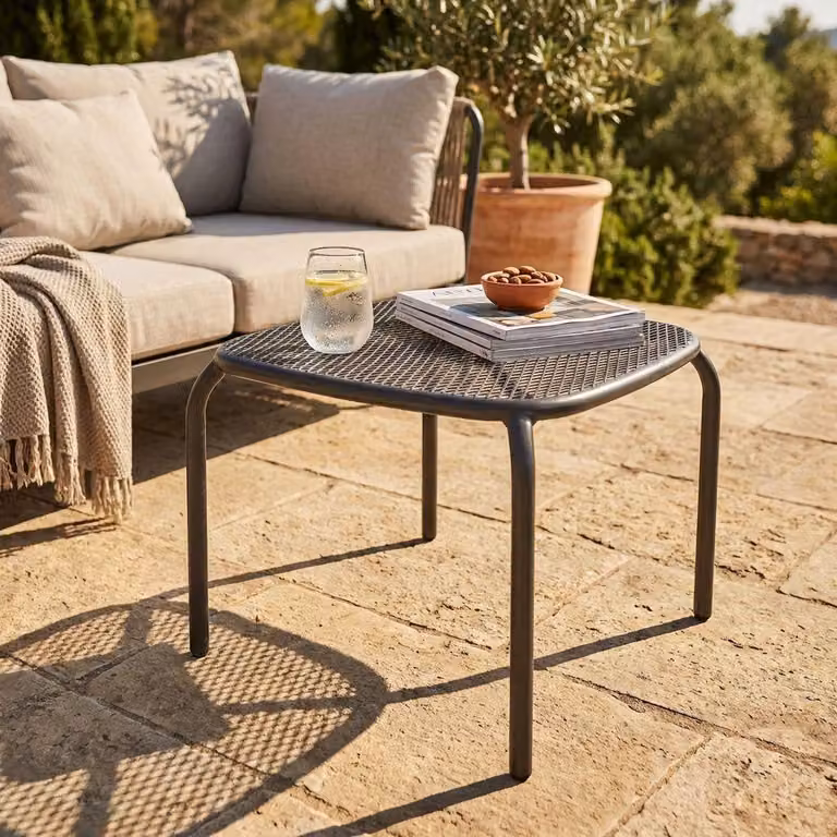 Milani Home - tavolo da giardino, Middle, 41 x 41 cm, in acciaio, taupe