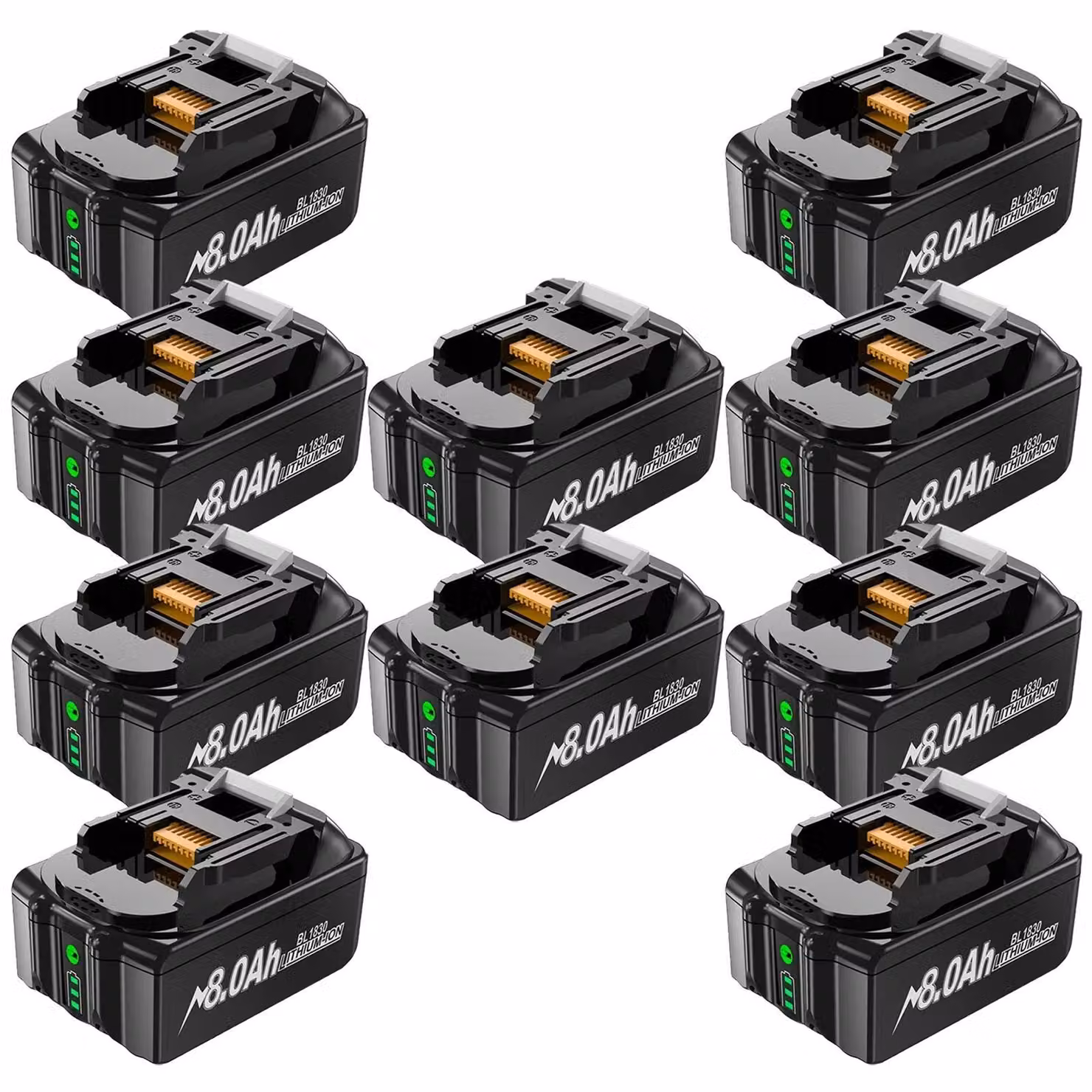 Batteria agli ioni di litio da 18V - Batteria di ricambio BL1830/BL1860 - 8000mAh, 8,0Ah, alta capacità - Per utensili elettrici da 18V - Confezione da 10