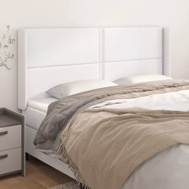 Testiera ad orecchio vidaXL in similpelle bianca con struttura in legno, L: 203 cm, P: 16 cm, H: 118-128 cm