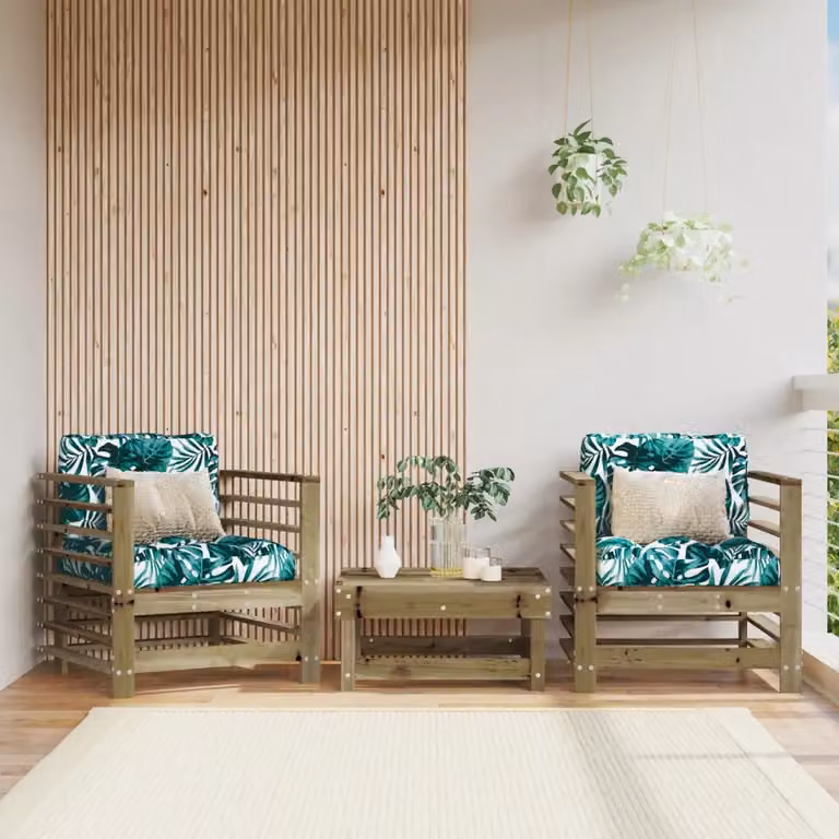 Set di 2 sedie da giardino vidaXL in legno di pino impregnato marrone con cuscini floreali e braccioli