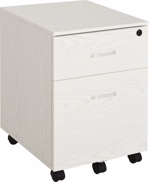 Cassettiera da ufficio Aosom in legno con 2 cassetti e serratura, Bianco, L 40 cm x P 45 cm x H 55.6 cm