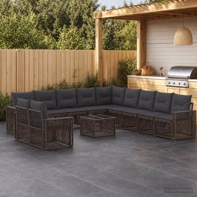 Set Divano da Giardino a Forma di U vidaXL in Polyrattan Grigio e Antracite con Tavolino e Cuscini – 1