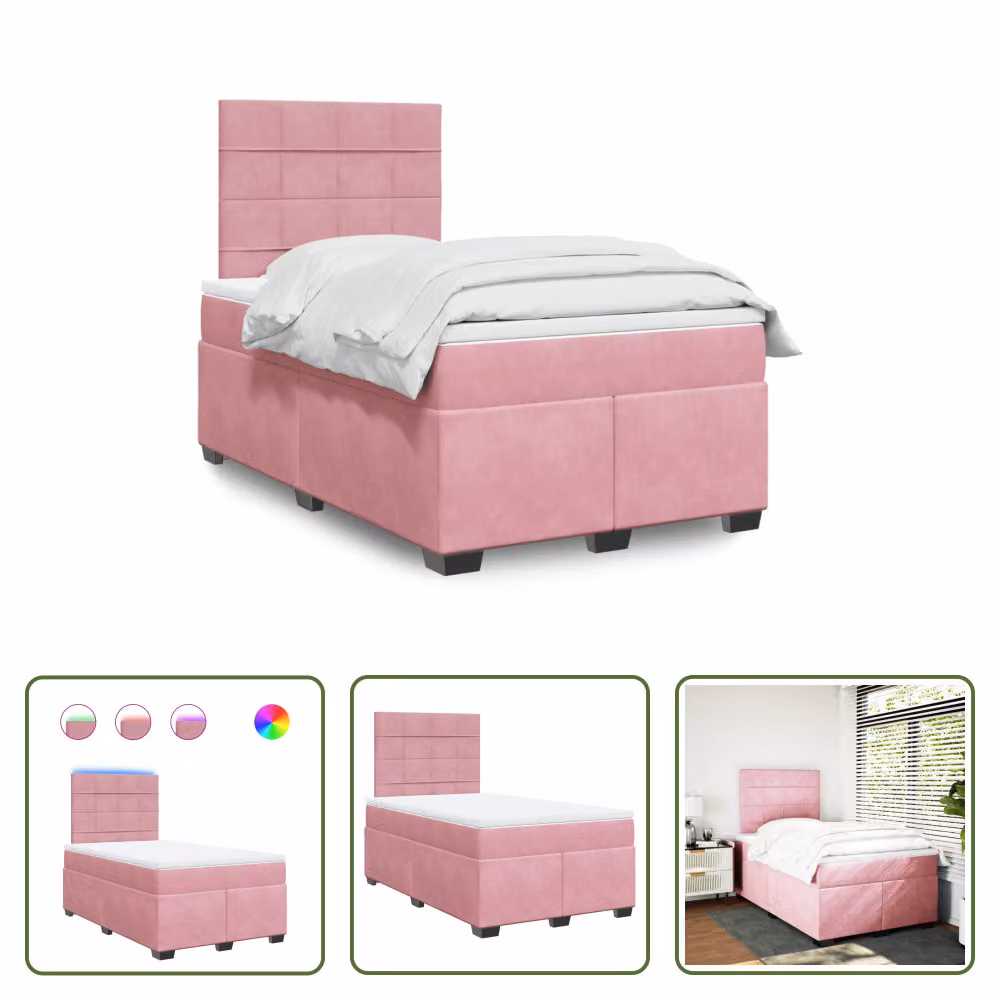 The Living Store Letto a molle con materasso Rosa 120x200 cm Velluto