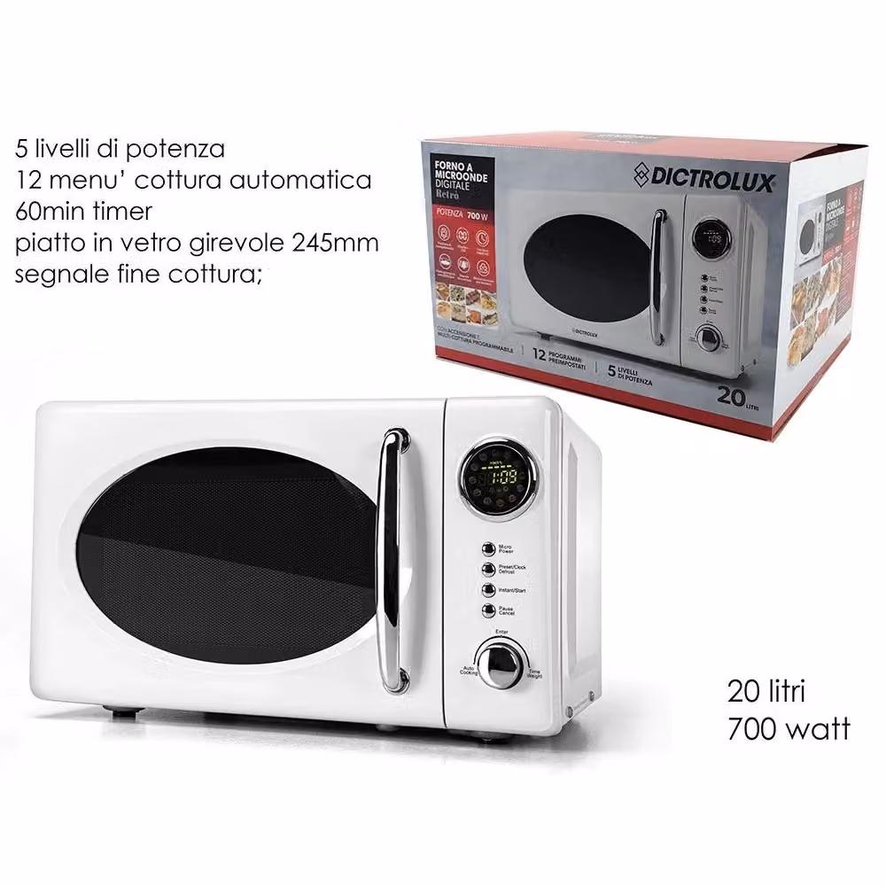 Forno Microonde Digitale Trade Shop Traesio con Grill, 20 Litri, 700 Watt, Bianco – 2