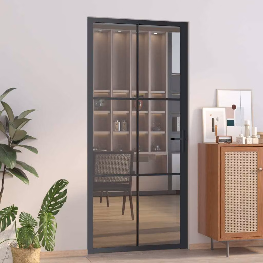 La porta interna di The Living Store 93x201,5 cm in vetro temperato di sicurezza nero e alluminio