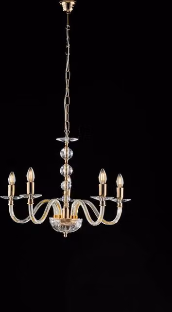 Lampadario Classico Ruben Metallo Oro E Cristallo 5 Luci E14