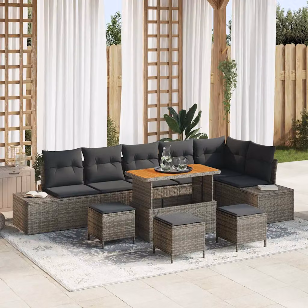 Set Divano da Giardino vidaXL 10 Pezzi a Forma di L con Tavolino e Cuscini Grigio – 1