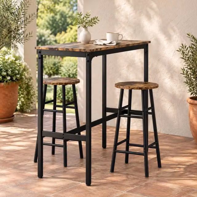 Set tavolo bar con 2 sgabelli in MDF marrone, 105 x 40 x 90 cm