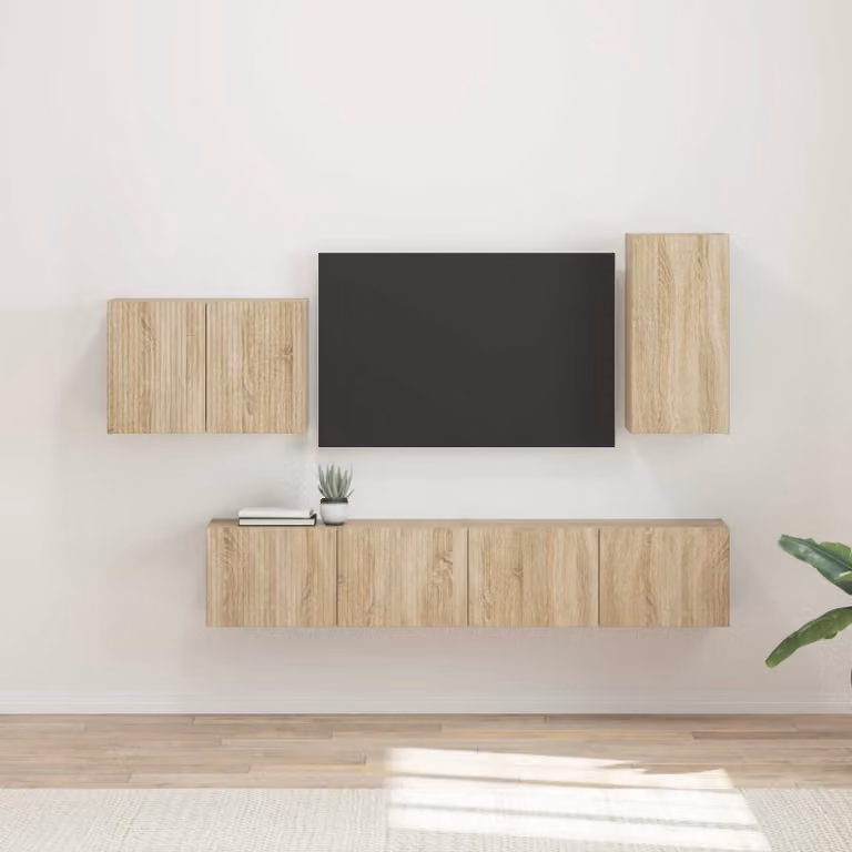 vidaXL Set di 4 Mobiletti da TV a Parete Moderni in Legno MDF, Colore Rovere Sonoma