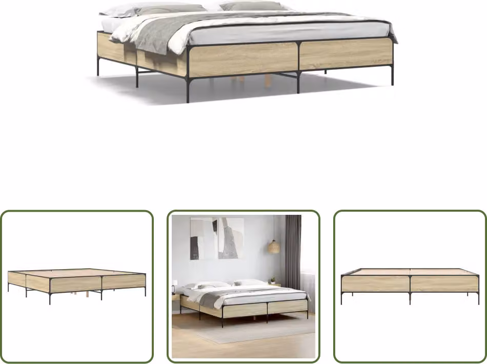 The Living Store Struttura letto rovere Sonoma 180x200 cm in legno e metallo