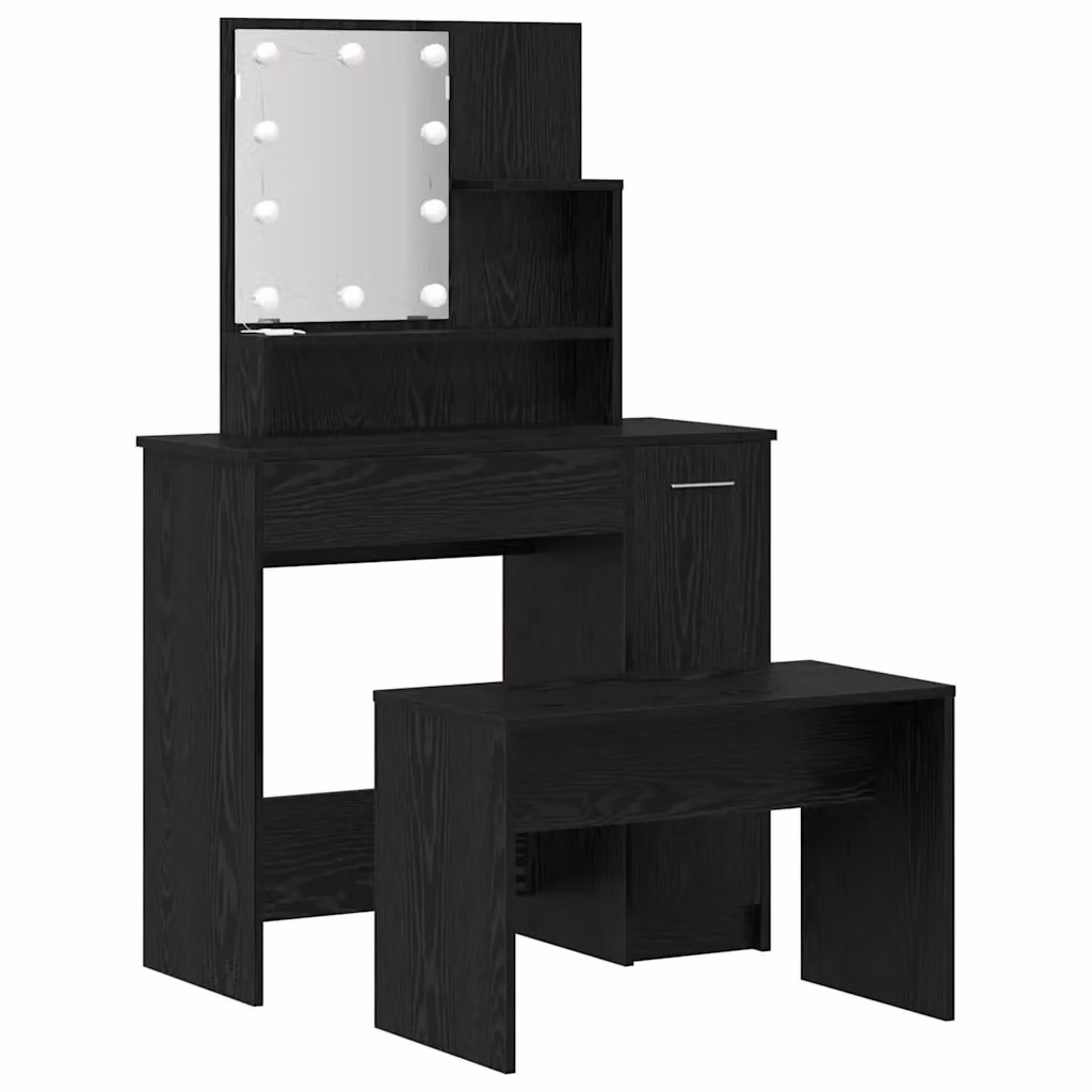 Set da Trucco Hollywood con LED vidaXL, Colore Nero, L/P/H: 86,5 x 35 x 136 cm – 2