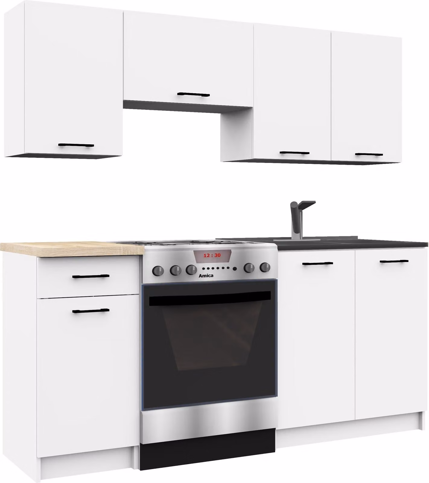 Set da cucina: un cassetto, sette ante, otto ripiani, colore: bianco