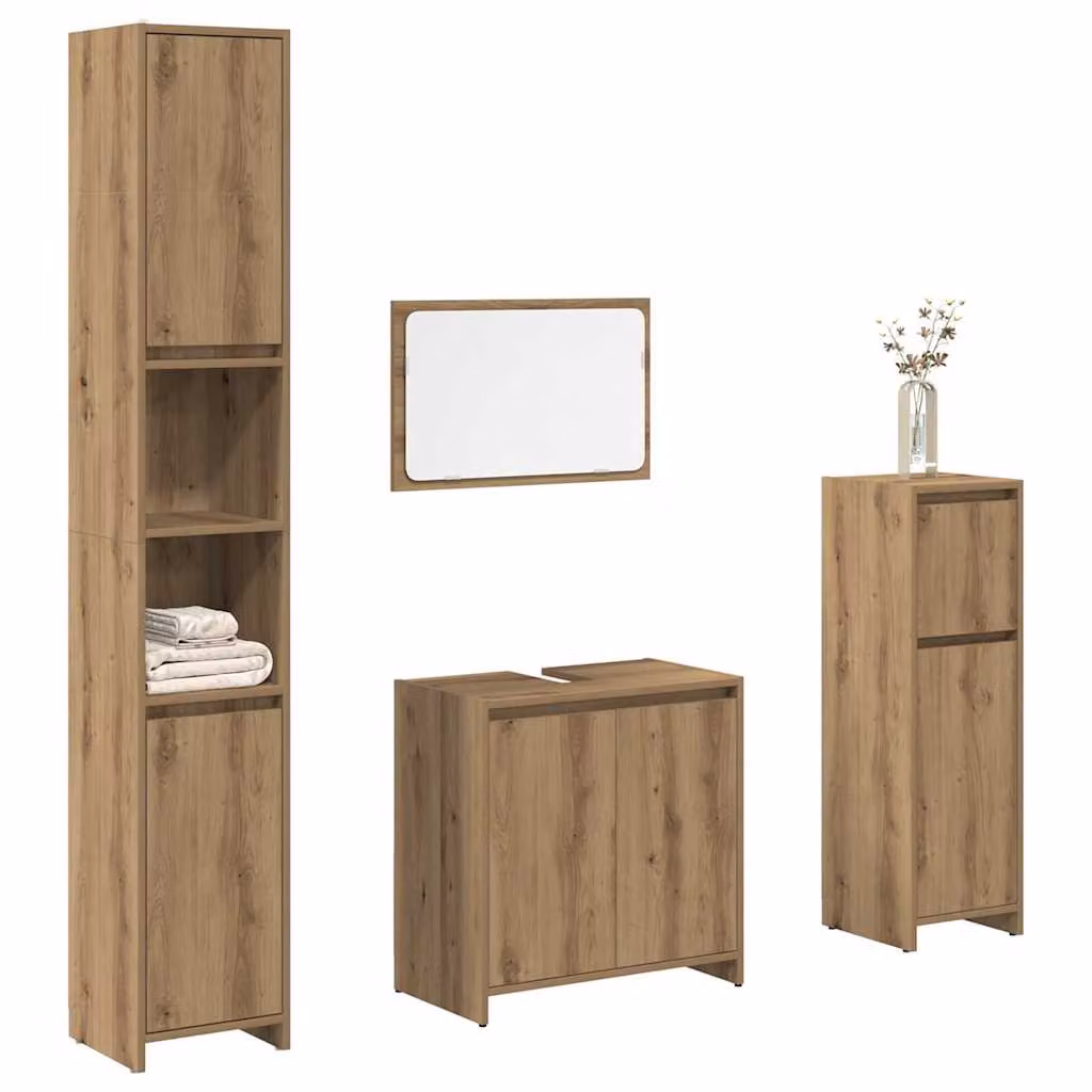 Set di mobili da bagno moderno vidaXL in legno color rovere con mobile sottolavabo, pensile e armadietto a muro L/P/H: 60 x 33 x 60 cm