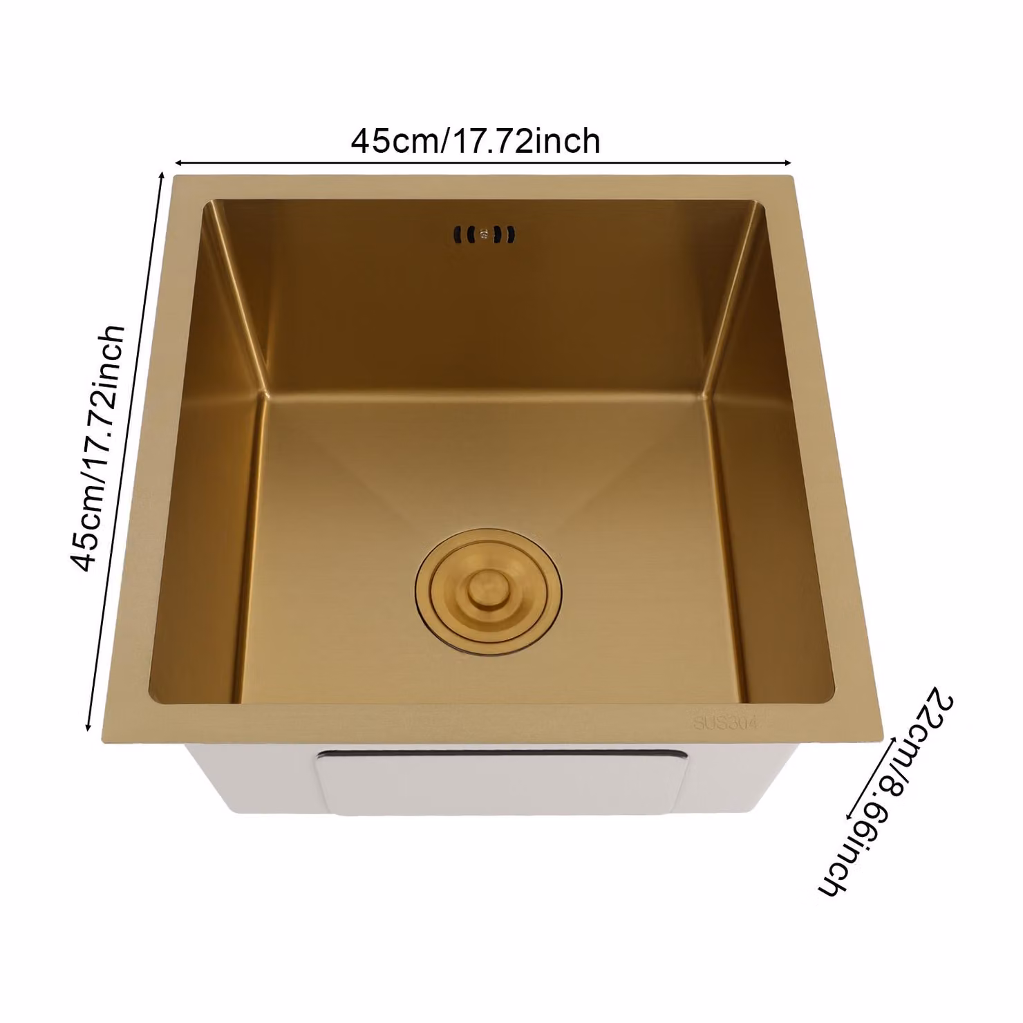 Lavello da cucina a una vasca - Argento - 45x45 cm - Acciaio inossidabile 304 - Rettangolare - Installazione autonoma