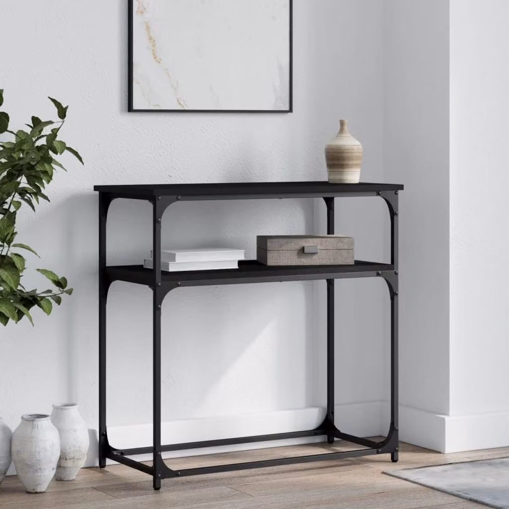 vidaXL Tavolino Consolle in Stile Industrial Nero con Legno Multistrato L: 75 cm, P: 35,5 cm, H: 75 cm