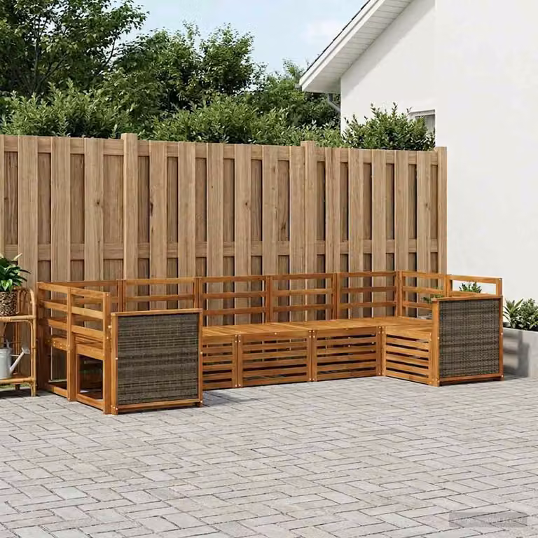 Set di divani da esterno vidaXL in legno di acacia massello marrone con cuscini, composizione a L per giardino e terrazza