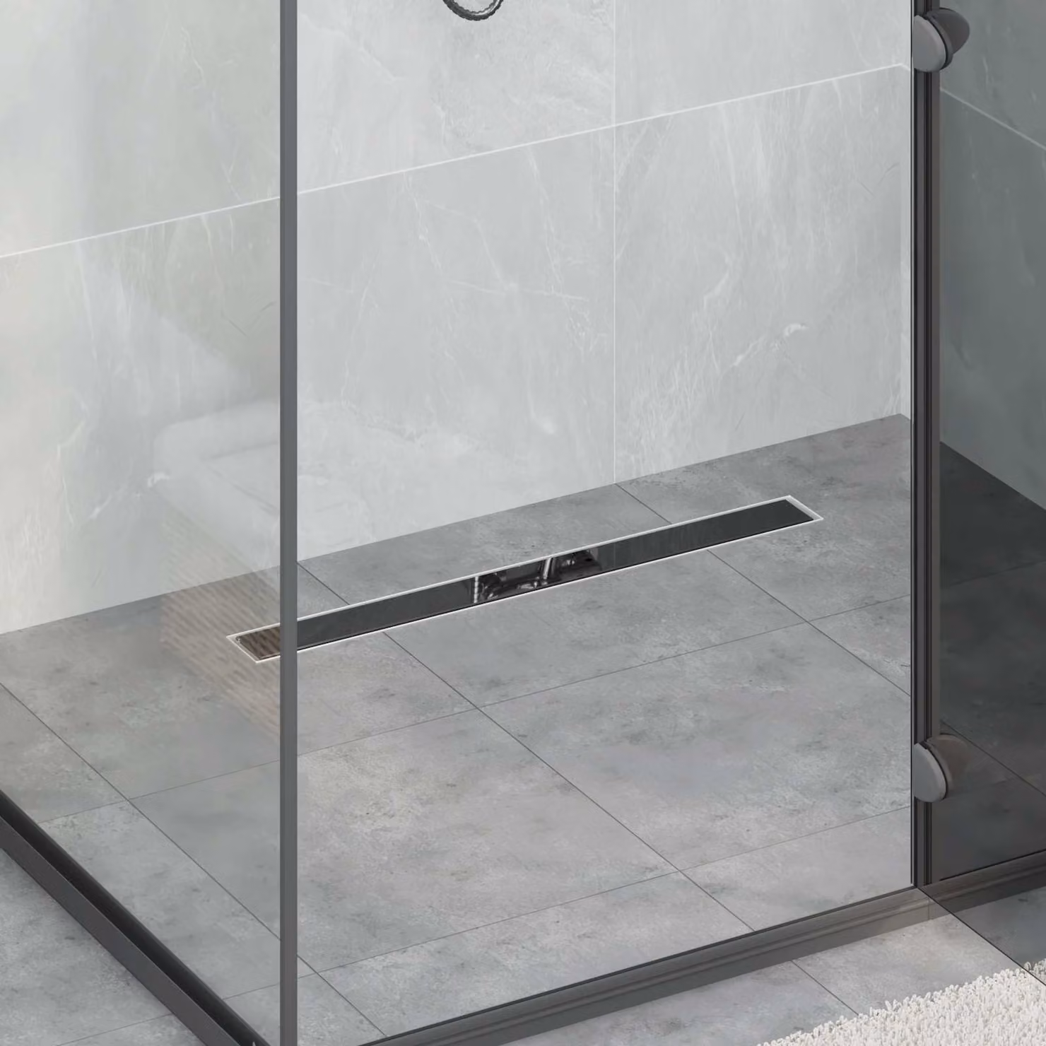 Scarico doccia vidaXL con copertura in vetro e sifone a 360, Acciaio inossidabile, Colore Nero e Argento, Lunghezza: 70 cm
