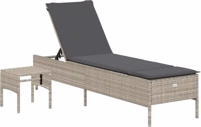 Sdraio da giardino in polyrattan grigio con cuscino impermeabile e poggiatesta regolabile