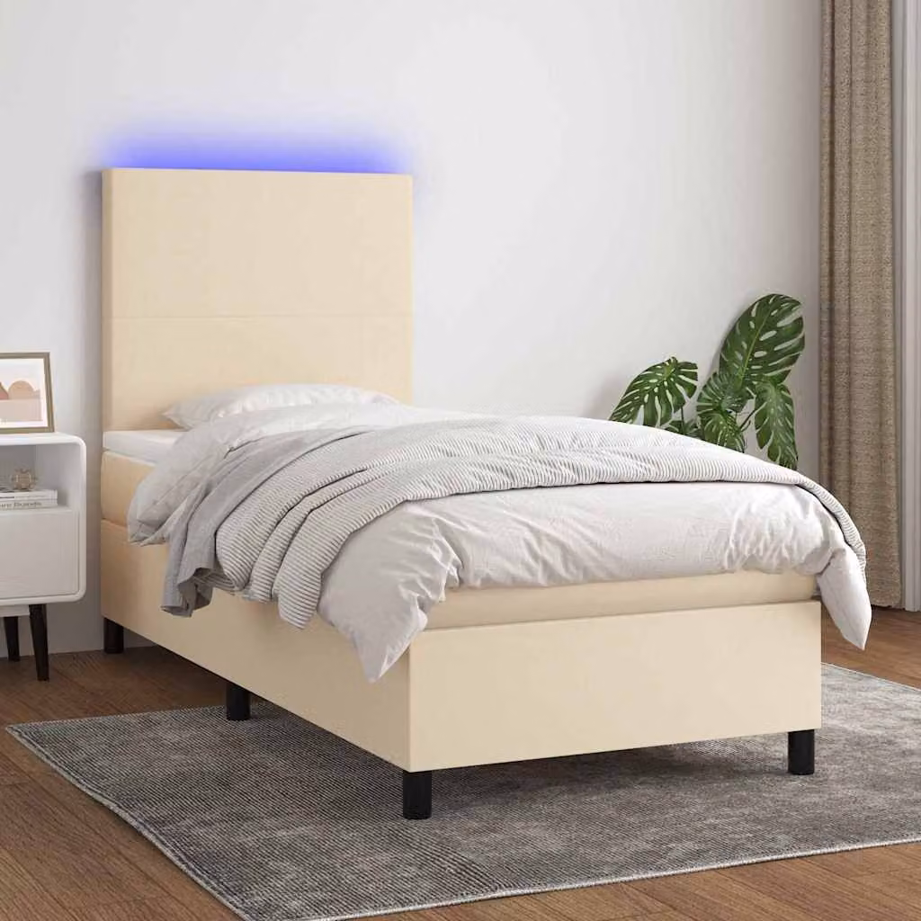 Letto Ibrido con Materasso vidaXL in Tessuto Beige con Illuminazione LED e Porta USB L/P/H: 90 x 190 cm – 1