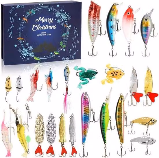 Calendario dell'Avvento Mannlicher con 24 esche da pesca di alta qualità - 24 giorni di avventure di pesca - Regalo di Natale per ragazzi