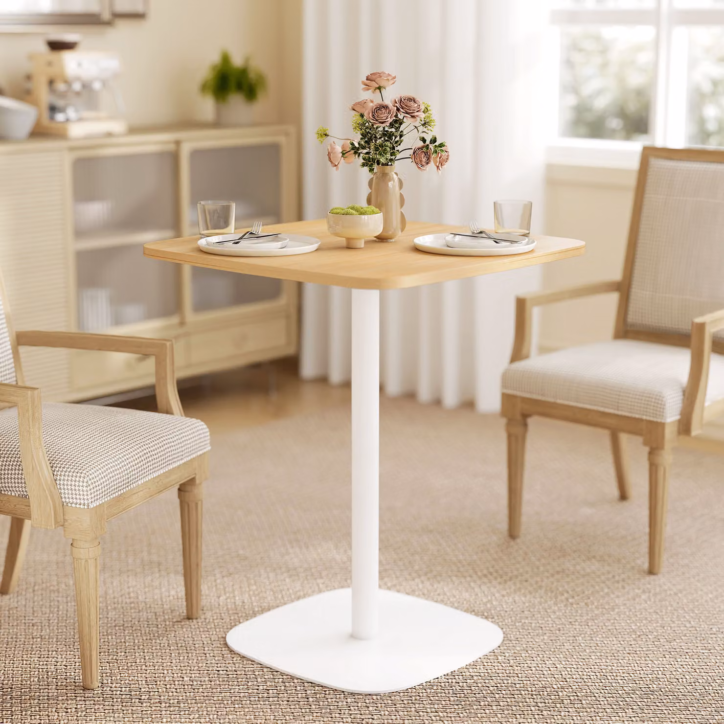 Tavolo da pranzo quadrato HOMCOM con piano effetto legno naturale e base in acciaio, ideale per cucina o sala da pranzo, L/P: 60 x 60 cm – 2