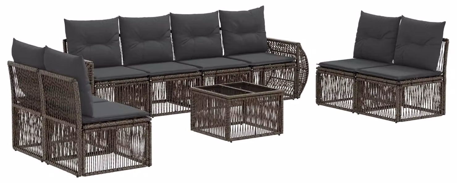 Set Divano da Giardino 9 pcs Grigio e Grigio Scuro polyrattan