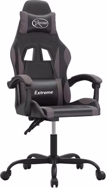 Sedia da Gaming Girevole in Similpelle Nera e Grigia con Poggiatesta e Braccioli – 1